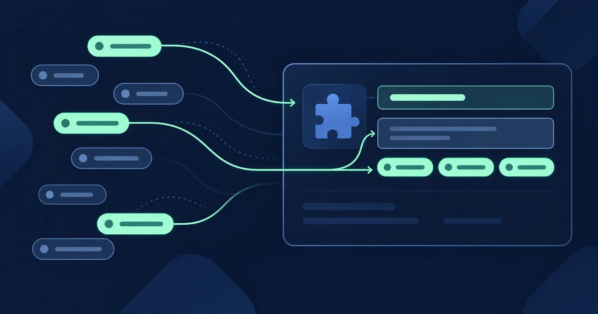 Relevant keyword phrases flow into a generic extension listing name, description, and keyword tags.