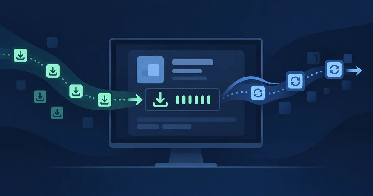 An extension listing shows install events entering one counter while update events follow a separate path.